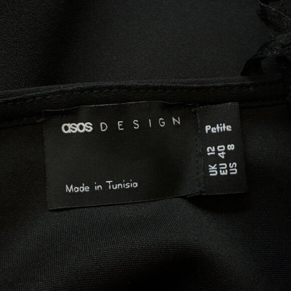 ASOS Design Swiss Dot Puff Sleeve Bodycon Cocktail Dress Black Petite UK 12 US 8 - Picture 7 of 9